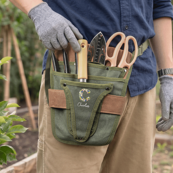 Personalized Canvas Floral Letter Waterproof Durable Tool Pouch Belt Daily Use Birthday Gift for Gardener Electrician Mechanic
