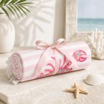 Personalized Folk Art Floral Marine Life Microfiber Tassel Beach Towel with Name and Drawstring Bag Birthday Summer Vacation Gift for Kids Women