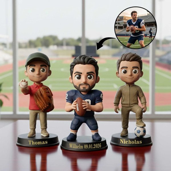 Personalisierte 3D Cartoon-Sportler Dekofigur | aus Foto mit Namen | Tischdeko | Fußball Team Andenken Geburtstag Geschenk für Sportliebhaber