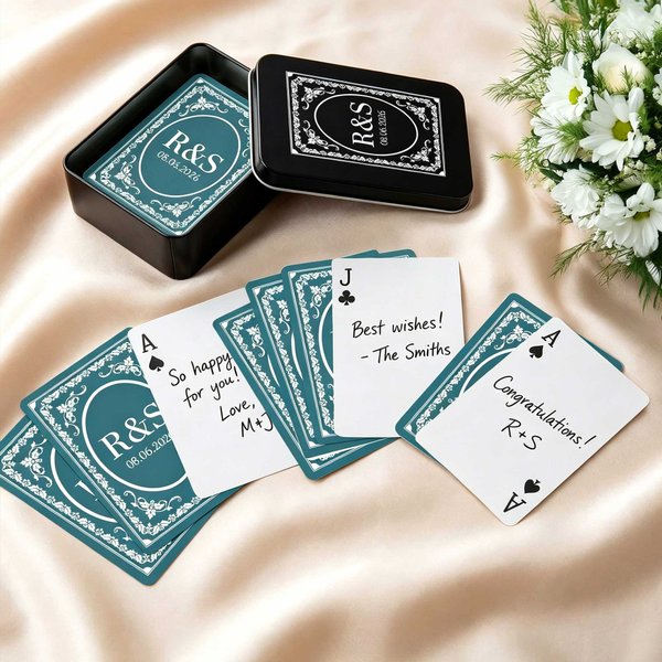 Personalised Floral Frame Initial Date Memorable Playing Card with Box Wedding Anniversary Gift for Couple Newlyweds