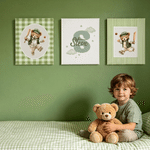 Personalized Sports Teddy Bear 3-Piece Canvas Prints with Name Bedroom Decor Ship from USA Birthday Gift for Kids New Parents