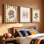 Personalized Sports Teddy Bear 3-Piece Canvas Prints with Name Bedroom Decor Ship from USA Birthday Gift for Kids New Parents