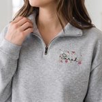 Personalized Colorful Embroidered Floral T-shirt Quarter Zip Sweatshirt Hoodie with Name and Occupation Nurse Week Appreciation Gift for Medical Staff