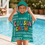 Personalized Cousin Crew Word Cloud Soft Quick Dry Hooded Beach Towel with Name Summer Vacation Essential Birthday Gift for Kids