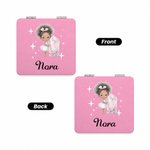 Personalised Birthstone Birth Flower Cartoon Girl Compact Heart Round Square Makeup Mirror with Name Portable Birthday Wedding Party Gift for Women
