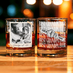 Personalized Fist Bump Photo 10 oz Rock Whiskey Glass with Text Name and Title Father's Day Birthday Gift for Dad Grandfather