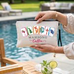 Personalized Mahjong Theme Portable Makeup Bag Large Tote Bag Set with Text Travel Essential Birthday Mahjong Club Gift for Mahjong Lovers