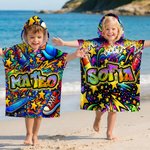 Personalized Street Art Graffiti Name Soft Quick Dry Hooded Beach Towel Summer Travel Essential Birthday Vacation Gift for Kids