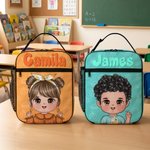 Personlig isolert matpakkebag med tegneseriefigur for barn, med navn – perfekt til hverdagsbruk, skolebruk og bursdagsgave til barn og elever