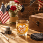 Personalized Vintage USA 250th Anniversary Whiskey Glass 4 Stones Wooden Box Set with Name Father's Day Birthday Anniversary Gift for Dad Man
