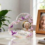 Personalised I'm Always with You Heart Shaped Acrylic Plaque with Photo Name and Year Desk Decor Sympathy Gift for Loss of Dad Mum