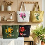 Borsa tote personalizzato in velluto a coste, di grande capacità, con nome e fiore, essenziale per compleanno e festa della mamma