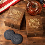 Personalized Vintage USA 250th Anniversary Whiskey Glass 4 Stones Wooden Box Set with Name Father's Day Birthday Anniversary Gift for Dad Man