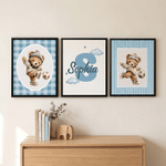 Personalized Sports Teddy Bear 3-Piece Canvas Prints with Name Bedroom Decor Ship from USA Birthday Gift for Kids New Parents