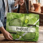 Personalised Tennis Racket Ball Large Capacity Tote Bag with Name Tennis Match Birthday Gift for Tennis Lovers Players