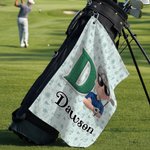 Personalised Cartoon Character Soft Golf Towel with Name Initial and Carabiner Daily Use Birthday Father's Day for Golfer Dad Family