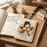 Personalized Cartoon Teacher Character PU Leather Card Holder with Text Back to School Teacher's Day Appreciation Gift for Teachers