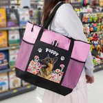 Personalized Birth Flower Photo Tote Bag with Mesh Pockets and Name Birthday Gift for Pet Parents