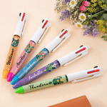 Personalized Birth Flower Bouquet 3-In-1 Glitter Ballpoint Pen with Name Daily Use Birthday Gift for Officers Students