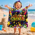 Personalized Street Art Graffiti Name Soft Quick Dry Hooded Beach Towel Summer Travel Essential Birthday Vacation Gift for Kids