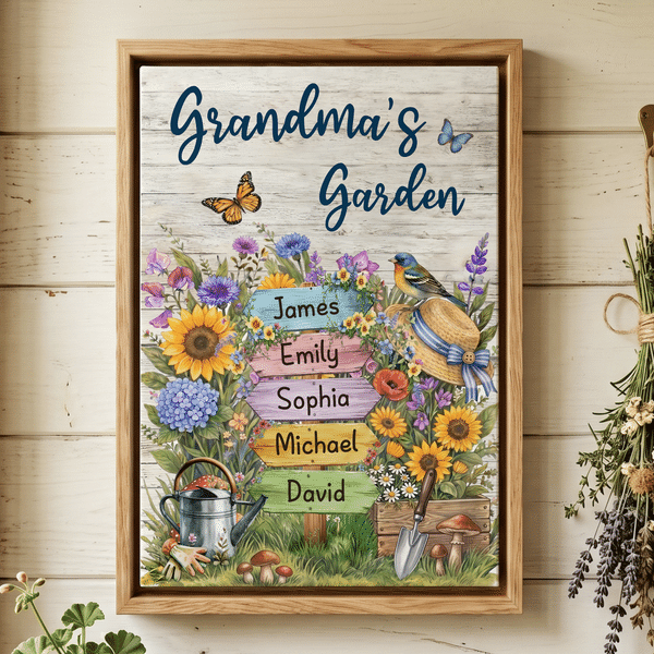 Personalised Watercolour Floral Garden Butterfly Canvas Prints with Title and Names Wall Decor Ship from USA Birthday Gift for Grandma Gardening Lover