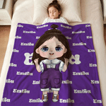 Personalised Multicolor Cartoon Kid Character Soft Throw Blanket with Name Home Decor Birthday Gift for Kids