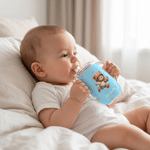 Personlig, flerfärgad sport-nalle i form av en 10 oz-termosmugg med dubbla handtag och namn – perfekt som present till babyshower eller födelsedag för spädbarn