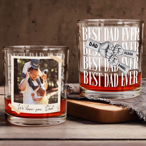 Personalized Fist Bump Photo 10 oz Rock Whiskey Glass with Text Name and Title Father's Day Birthday Gift for Dad Grandfather
