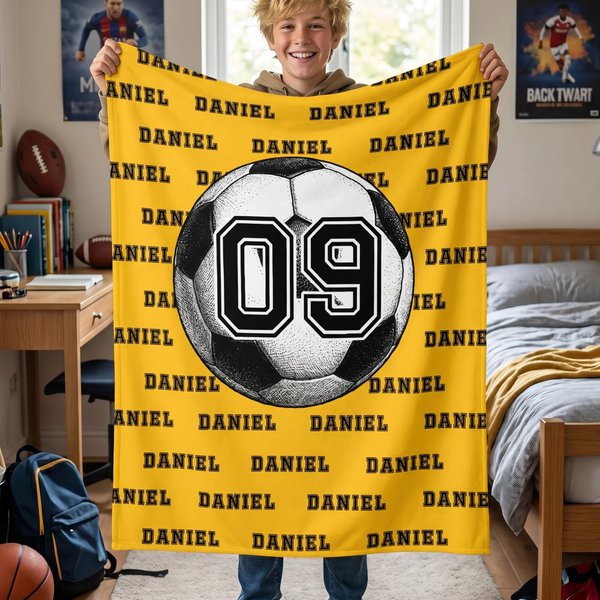 Personalized Soccer Basketball Baseball Sports Soft Throw Blanket with Name and Number Home Decor Game Day Team Gift for Sports Fan