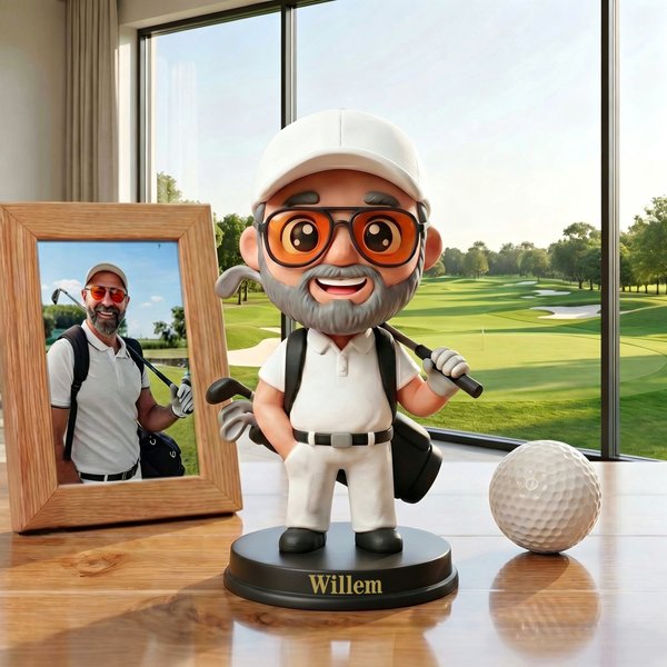 Gepersonaliseerd 3D-geprint golffiguurtje van jouw foto met naam leuke bureaudecoratie en verjaardagscadeau of Vaderdagcadeau voor golfliefhebbers
