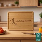 Personalised Engraved Soccer Silhouette Bamboo Chopping Board with Juice Groove Soccer Party Anniversary Gift for Family Soccer Lovers