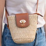 Personalized Monogram Straw Crossbody Bag with Leather Strap Summer Beach Travel Accessories gift for Women