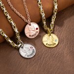 Personalised Lincoln Luck Coin Inspired Birthstone Necklace with Engraved Name Dainty Jewellery Birthday Anniversary Gift for Him Her