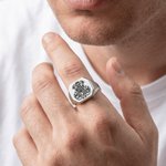 Personalised Victorian Vintage Sterling Silver Stamp Ring with Initial and Text Daily Wear Anniversary Birthday Gift for Dad Man