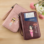 Personalized Cartoon Character Birth Flower Portable PU Leather Passport Holder Wallet with Name Travel Essential Birthday Gift for Travel Lovers