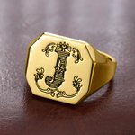 Personalised Victorian Vintage Sterling Silver Stamp Ring with Initial and Text Daily Wear Anniversary Birthday Gift for Dad Man