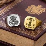 Personalised Victorian Vintage Sterling Silver Stamp Ring with Initial and Text Daily Wear Anniversary Birthday Gift for Dad Man