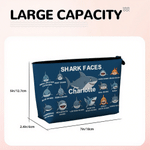 Personalised Shark Faces Portable Makeup Bag with Name Daily Use Travel Essential Birthday Gift for Woman Girl Shark Lover