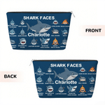 Personalised Shark Faces Portable Makeup Bag with Name Daily Use Travel Essential Birthday Gift for Woman Girl Shark Lover