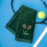 Personalized Embroidered Sport Tennis Name Towel with Tennis Racket Gift for Tennis Player Coach Tennis Lovers