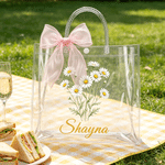 Personalised Birth Flower Transparent Gift Bag with Ribbon and Name Birthday Gift for Girls Women