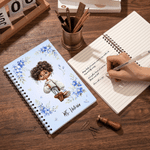 Personalised Birth Flower Cartoon Teacher Character Spiral A5 Notebook with Text Daily Use Teacher's Day Birthday Gift for Teachers