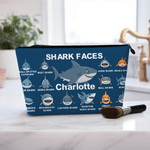 Personalised Shark Faces Portable Makeup Bag with Name Daily Use Travel Essential Birthday Gift for Woman Girl Shark Lover