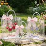 Personalised Birth Flower Transparent Gift Bag with Ribbon and Name Birthday Gift for Girls Women
