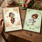 Personalised Birth Flower Cartoon Teacher Character Spiral A5 Notebook with Text Daily Use Teacher's Day Birthday Gift for Teachers