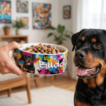 Personalised Pet Graffiti Oil Painting Style Photo Ceramic Pet Bowl with Name Daily Use Birthday Gift for Pet Lovers Friends