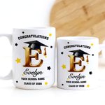 Personlig Gratulation Gradation Cap Initial 11 oz 15 oz Vit keramisk kaffemugg med namn och år Graduation Present för akademiker