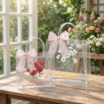 Personalised Birth Flower Transparent Gift Bag with Ribbon and Name Birthday Gift for Girls Women