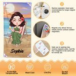 Personalized Vacation Theme Cartoon Character Oversized Quick Dry Magnetic Beach Towel with Name Summer Vacation Birthday Gift for Family