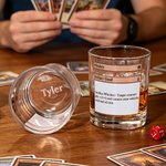 Personalized Classic Card Design 10 oz Old Fashioned Rock Whiskey Glass with Bottom Text Birthday Gift for Man Bartender Whiskey Enthusiast